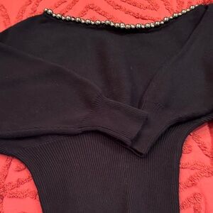 Zara Black Top with Silver Beaded Detail